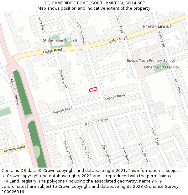 1C, CAMBRIDGE ROAD, SOUTHAMPTON, SO14 6RB: Location map and indicative extent of plot