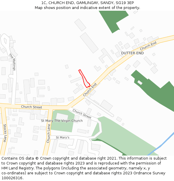 1C, CHURCH END, GAMLINGAY, SANDY, SG19 3EP: Location map and indicative extent of plot