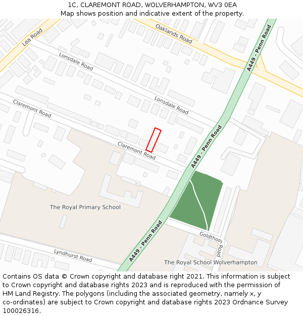 1C, CLAREMONT ROAD, WOLVERHAMPTON, WV3 0EA: Location map and indicative extent of plot