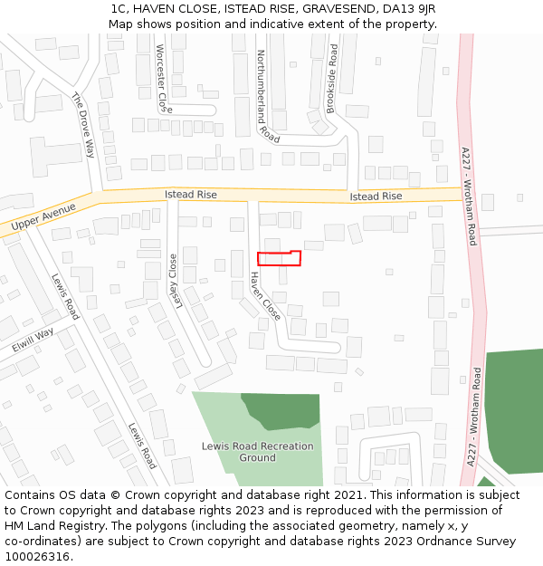 1C, HAVEN CLOSE, ISTEAD RISE, GRAVESEND, DA13 9JR: Location map and indicative extent of plot