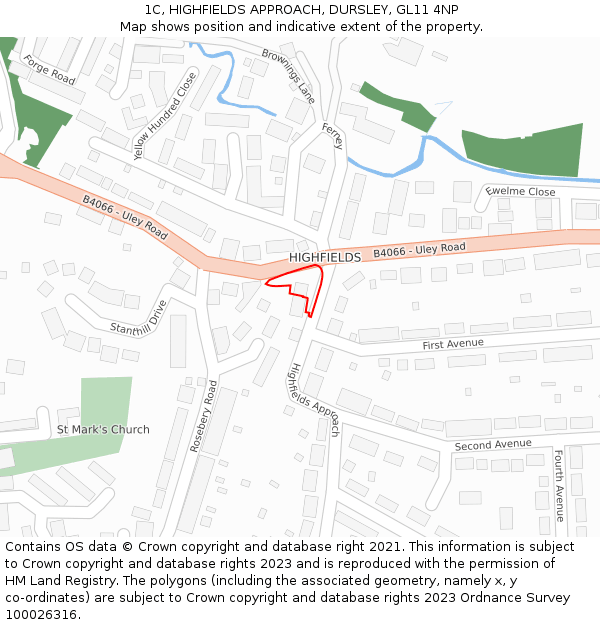 1C, HIGHFIELDS APPROACH, DURSLEY, GL11 4NP: Location map and indicative extent of plot