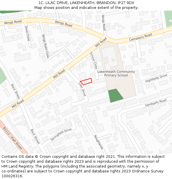 1C, LILAC DRIVE, LAKENHEATH, BRANDON, IP27 9DX: Location map and indicative extent of plot