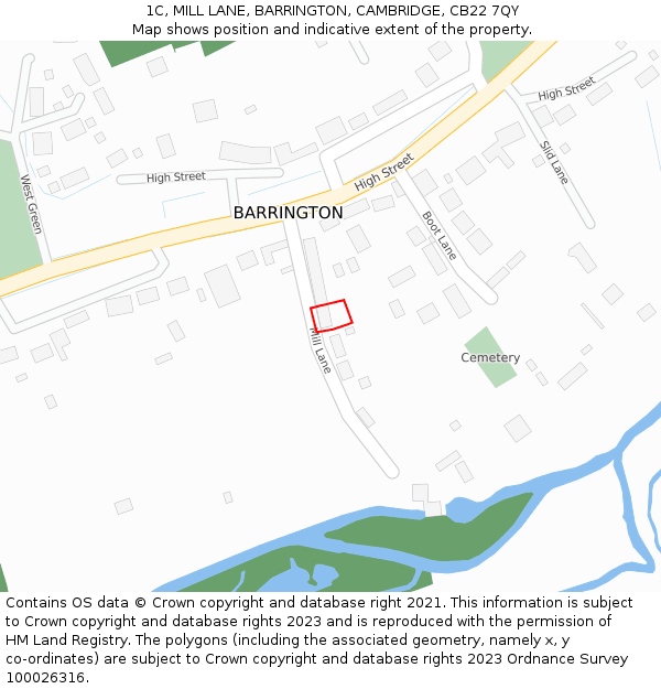 1C, MILL LANE, BARRINGTON, CAMBRIDGE, CB22 7QY: Location map and indicative extent of plot