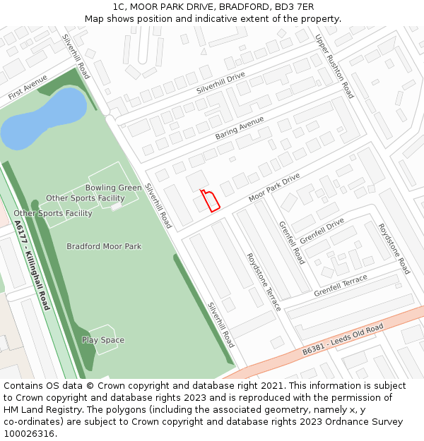 1C, MOOR PARK DRIVE, BRADFORD, BD3 7ER: Location map and indicative extent of plot