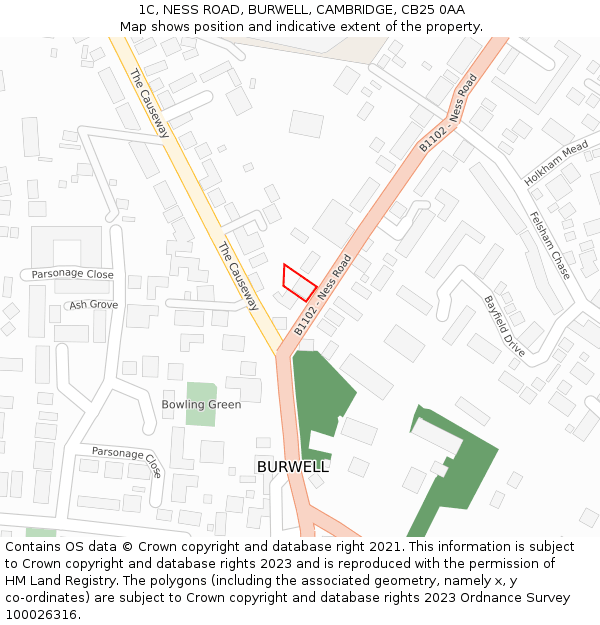 1C, NESS ROAD, BURWELL, CAMBRIDGE, CB25 0AA: Location map and indicative extent of plot