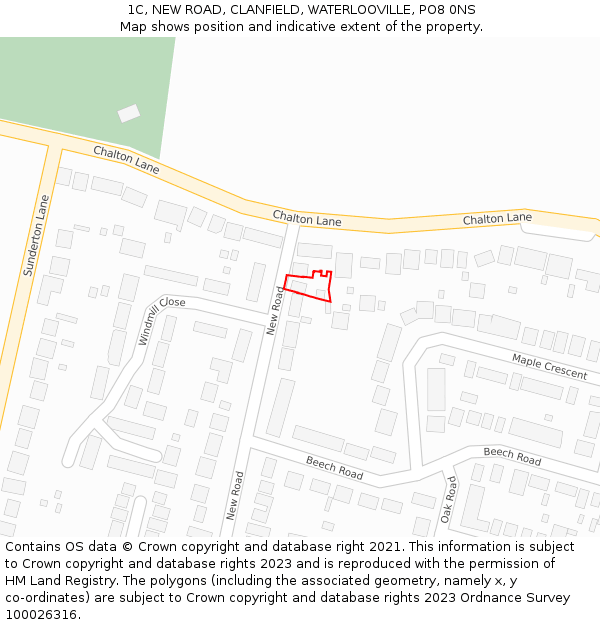 1C, NEW ROAD, CLANFIELD, WATERLOOVILLE, PO8 0NS: Location map and indicative extent of plot