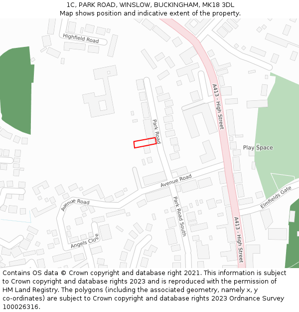 1C, PARK ROAD, WINSLOW, BUCKINGHAM, MK18 3DL: Location map and indicative extent of plot