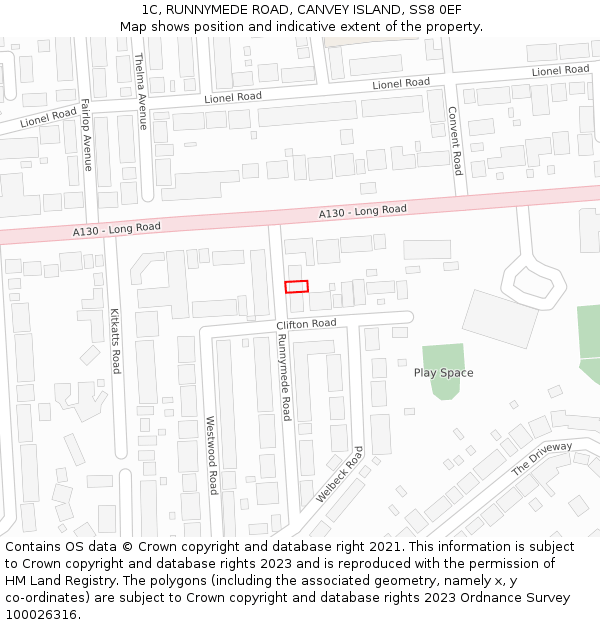 1C, RUNNYMEDE ROAD, CANVEY ISLAND, SS8 0EF: Location map and indicative extent of plot