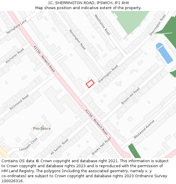 1C, SHERRINGTON ROAD, IPSWICH, IP1 4HX: Location map and indicative extent of plot