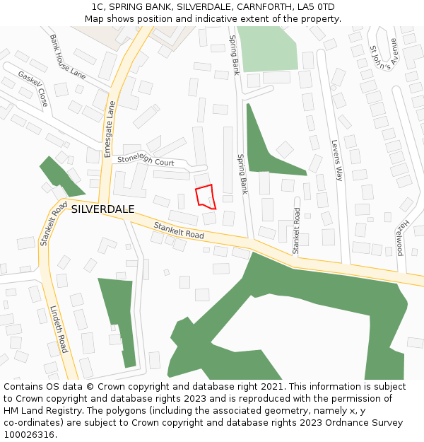 1C, SPRING BANK, SILVERDALE, CARNFORTH, LA5 0TD: Location map and indicative extent of plot