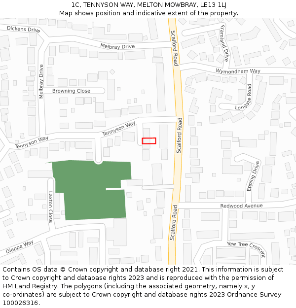 1C, TENNYSON WAY, MELTON MOWBRAY, LE13 1LJ: Location map and indicative extent of plot