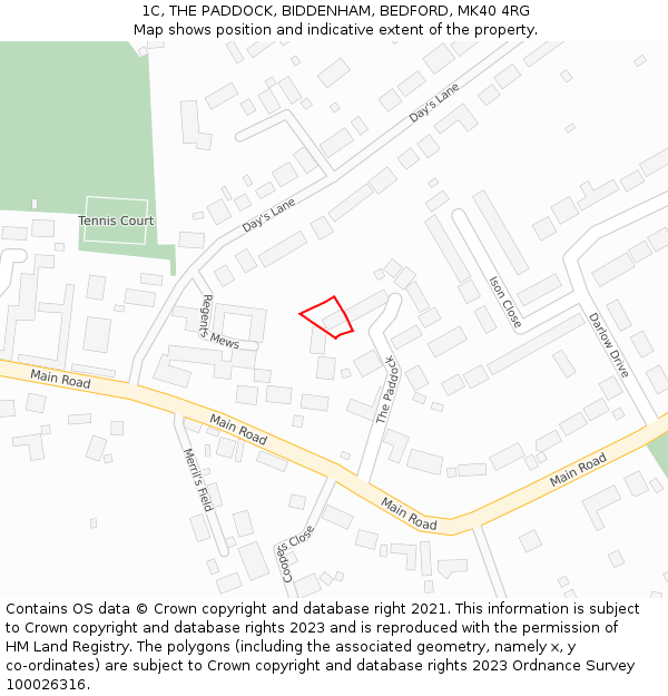 1C, THE PADDOCK, BIDDENHAM, BEDFORD, MK40 4RG: Location map and indicative extent of plot