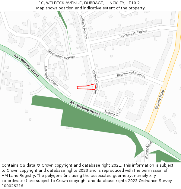1C, WELBECK AVENUE, BURBAGE, HINCKLEY, LE10 2JH: Location map and indicative extent of plot