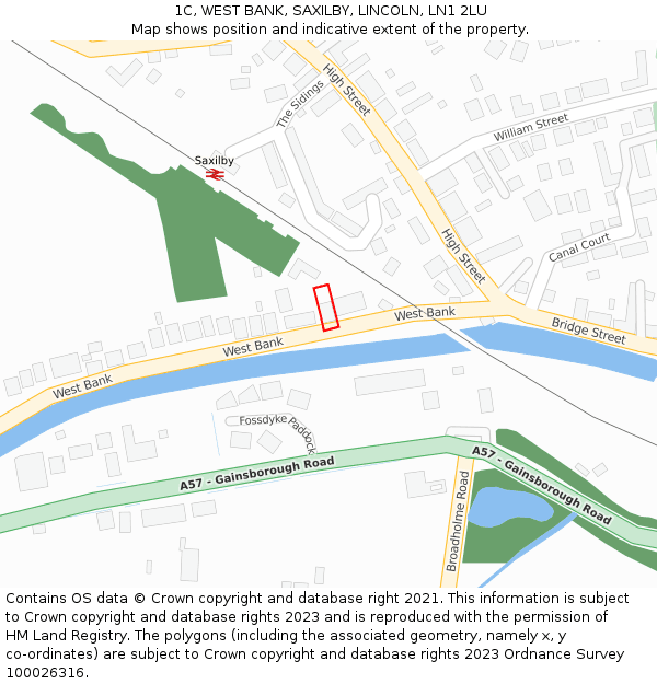 1C, WEST BANK, SAXILBY, LINCOLN, LN1 2LU: Location map and indicative extent of plot