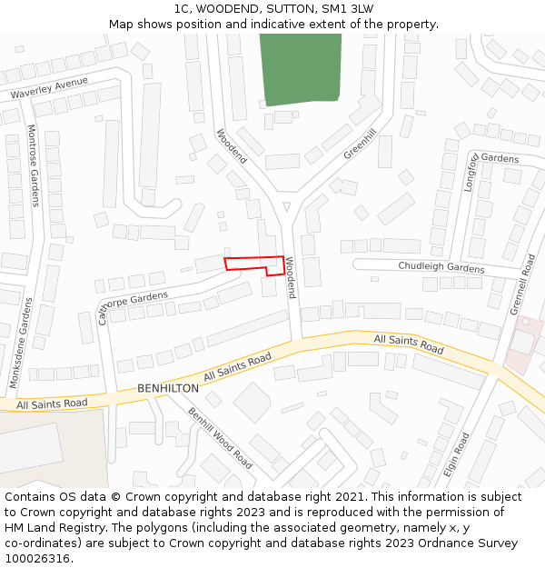 1C, WOODEND, SUTTON, SM1 3LW: Location map and indicative extent of plot