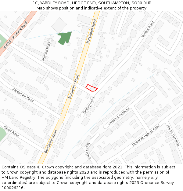 1C, YARDLEY ROAD, HEDGE END, SOUTHAMPTON, SO30 0HP: Location map and indicative extent of plot