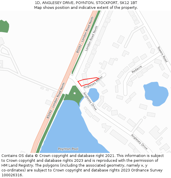 1D, ANGLESEY DRIVE, POYNTON, STOCKPORT, SK12 1BT: Location map and indicative extent of plot
