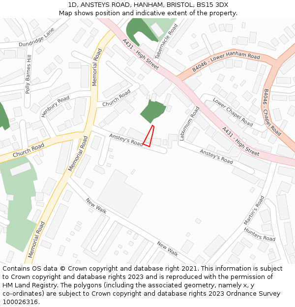 1D, ANSTEYS ROAD, HANHAM, BRISTOL, BS15 3DX: Location map and indicative extent of plot