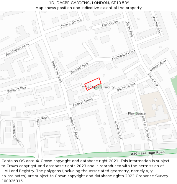 1D, DACRE GARDENS, LONDON, SE13 5RY: Location map and indicative extent of plot