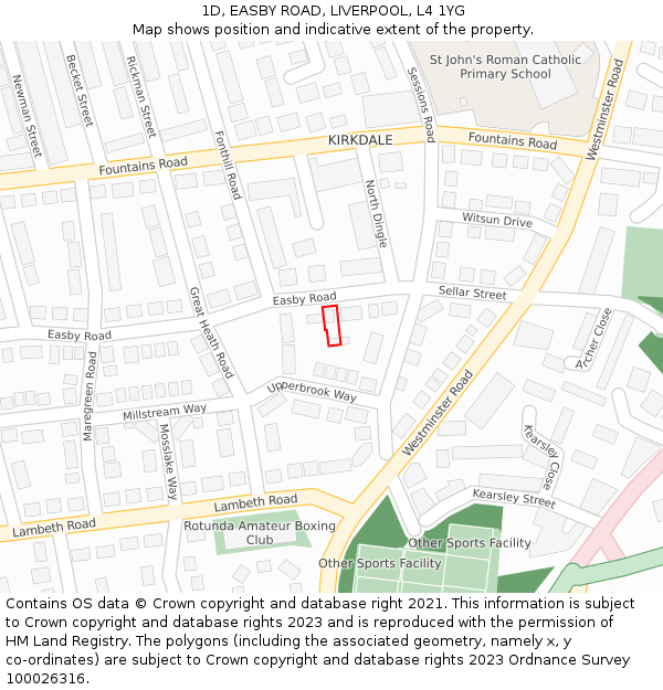 1D, EASBY ROAD, LIVERPOOL, L4 1YG: Location map and indicative extent of plot
