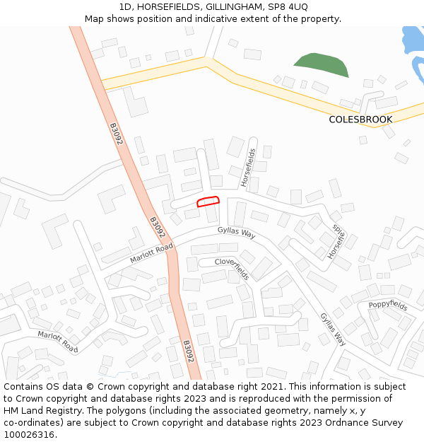1D, HORSEFIELDS, GILLINGHAM, SP8 4UQ: Location map and indicative extent of plot