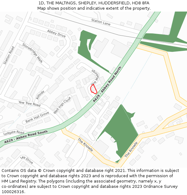 1D, THE MALTINGS, SHEPLEY, HUDDERSFIELD, HD8 8FA: Location map and indicative extent of plot