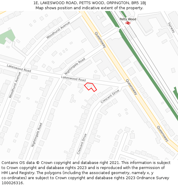 1E, LAKESWOOD ROAD, PETTS WOOD, ORPINGTON, BR5 1BJ: Location map and indicative extent of plot