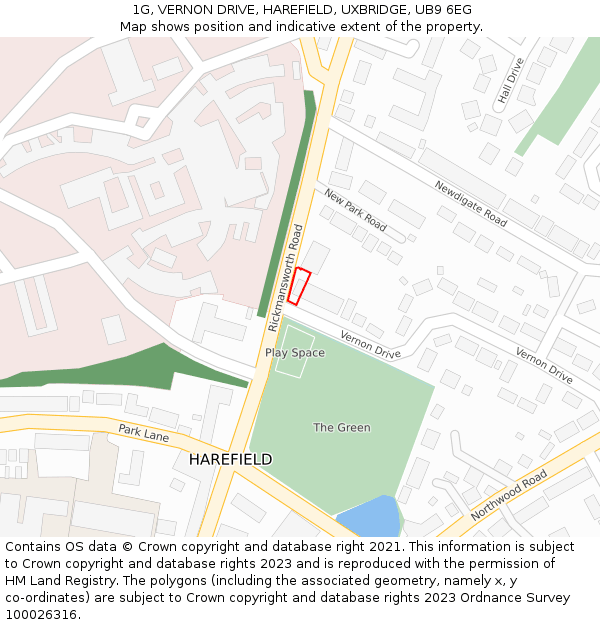 1G, VERNON DRIVE, HAREFIELD, UXBRIDGE, UB9 6EG: Location map and indicative extent of plot