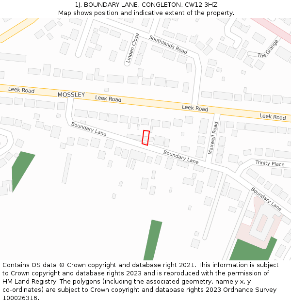 1J, BOUNDARY LANE, CONGLETON, CW12 3HZ: Location map and indicative extent of plot