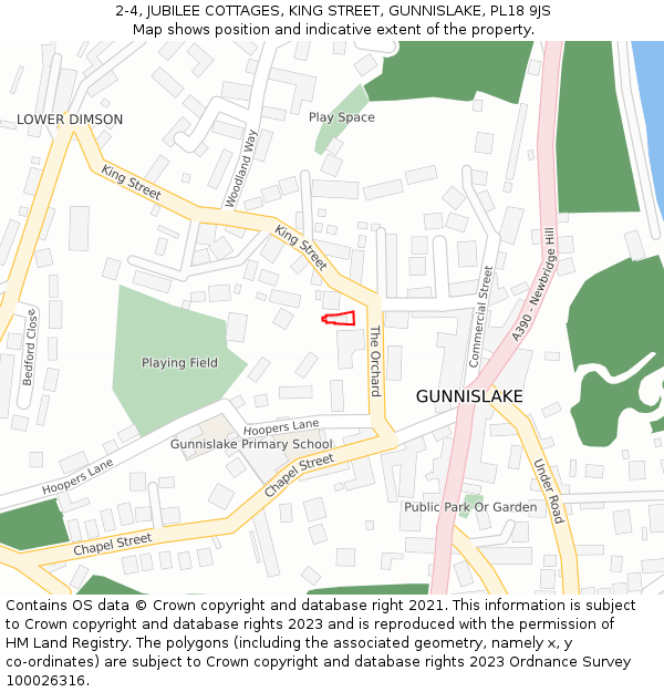 2-4, JUBILEE COTTAGES, KING STREET, GUNNISLAKE, PL18 9JS: Location map and indicative extent of plot