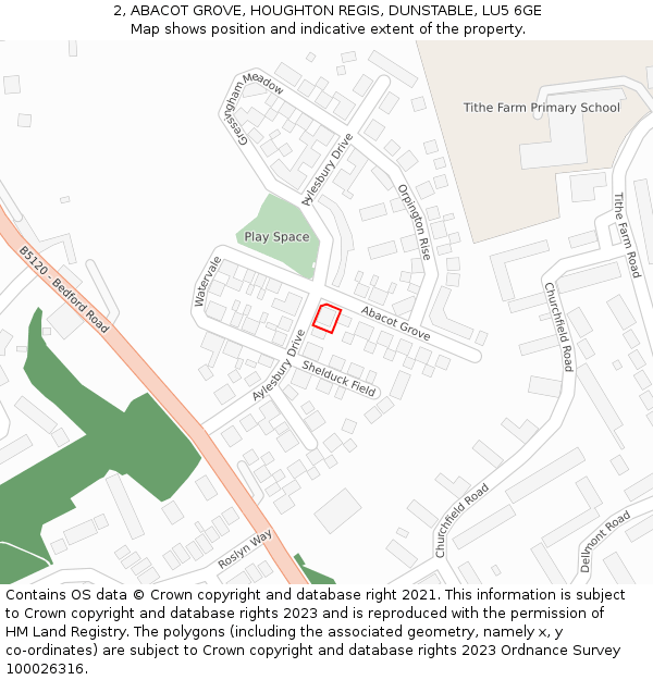 2, ABACOT GROVE, HOUGHTON REGIS, DUNSTABLE, LU5 6GE: Location map and indicative extent of plot