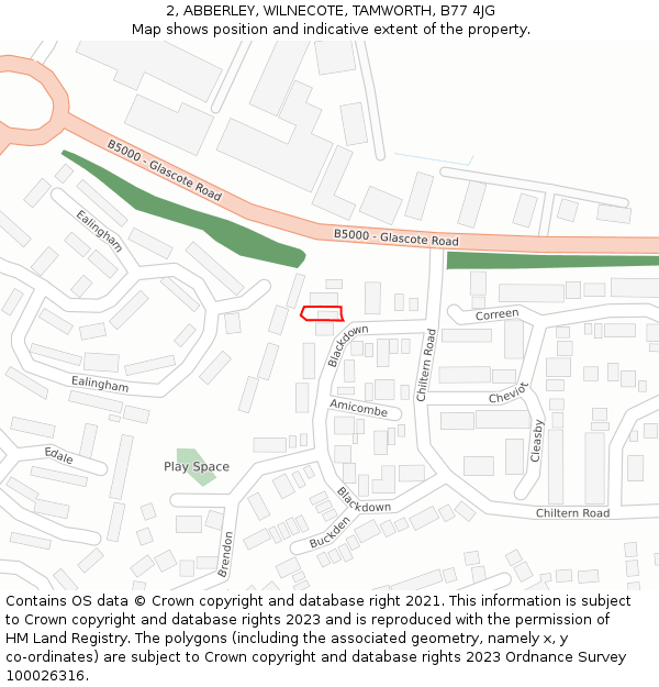 2, ABBERLEY, WILNECOTE, TAMWORTH, B77 4JG: Location map and indicative extent of plot