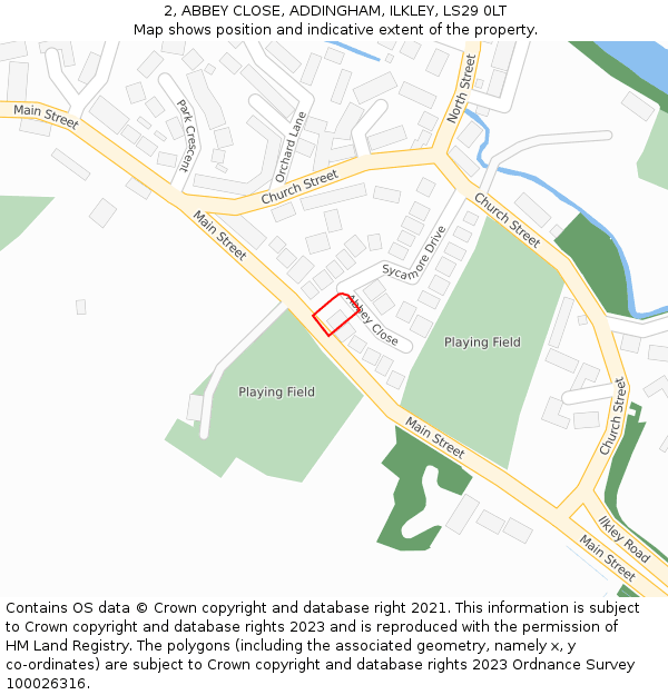 2, ABBEY CLOSE, ADDINGHAM, ILKLEY, LS29 0LT: Location map and indicative extent of plot