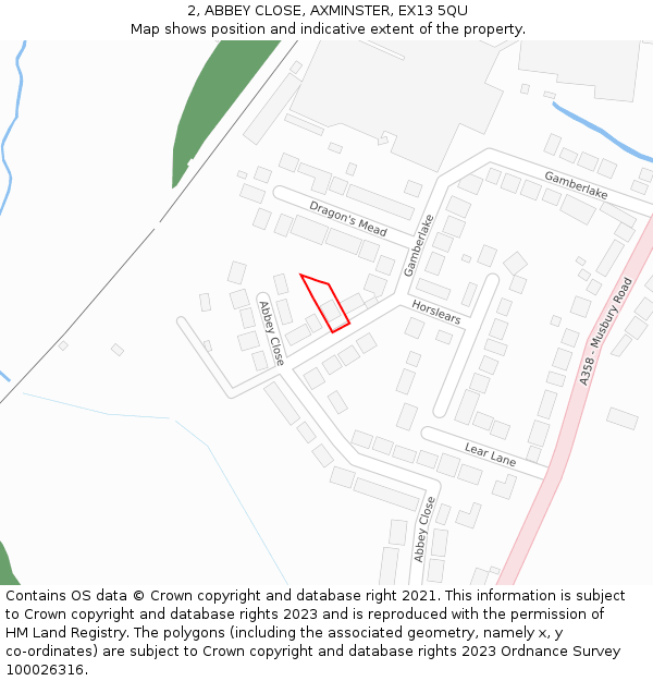 2, ABBEY CLOSE, AXMINSTER, EX13 5QU: Location map and indicative extent of plot