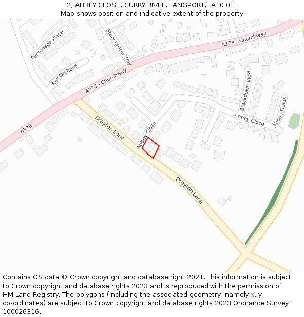 2, ABBEY CLOSE, CURRY RIVEL, LANGPORT, TA10 0EL: Location map and indicative extent of plot