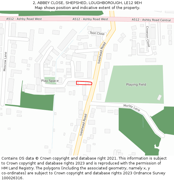 2, ABBEY CLOSE, SHEPSHED, LOUGHBOROUGH, LE12 9EH: Location map and indicative extent of plot