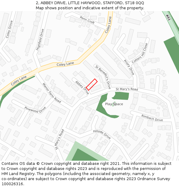 2, ABBEY DRIVE, LITTLE HAYWOOD, STAFFORD, ST18 0QQ: Location map and indicative extent of plot