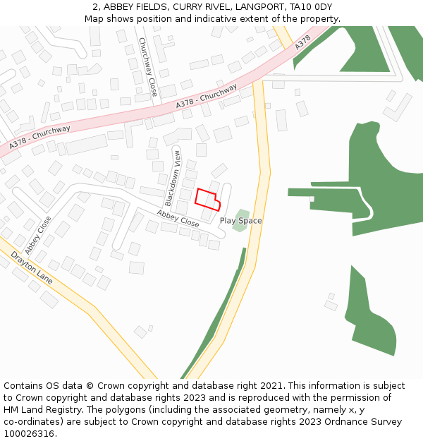 2, ABBEY FIELDS, CURRY RIVEL, LANGPORT, TA10 0DY: Location map and indicative extent of plot