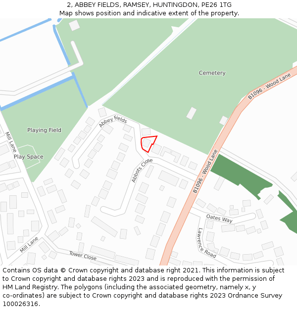 2, ABBEY FIELDS, RAMSEY, HUNTINGDON, PE26 1TG: Location map and indicative extent of plot