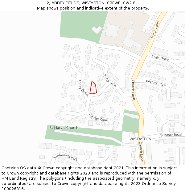 2, ABBEY FIELDS, WISTASTON, CREWE, CW2 8HJ: Location map and indicative extent of plot