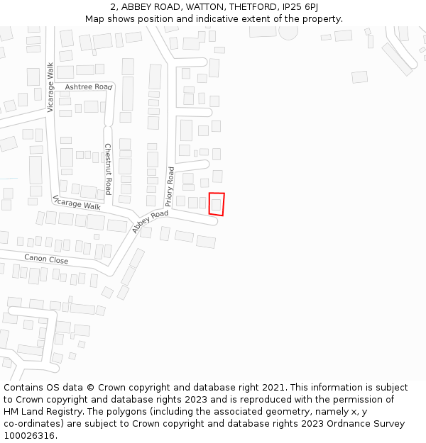 2, ABBEY ROAD, WATTON, THETFORD, IP25 6PJ: Location map and indicative extent of plot