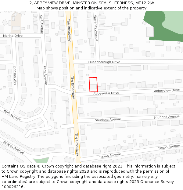 2, ABBEY VIEW DRIVE, MINSTER ON SEA, SHEERNESS, ME12 2JW: Location map and indicative extent of plot