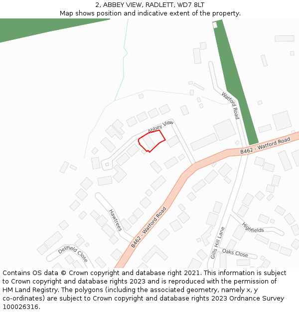 2, ABBEY VIEW, RADLETT, WD7 8LT: Location map and indicative extent of plot