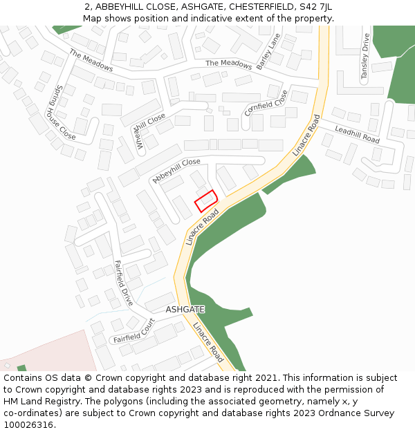 2, ABBEYHILL CLOSE, ASHGATE, CHESTERFIELD, S42 7JL: Location map and indicative extent of plot