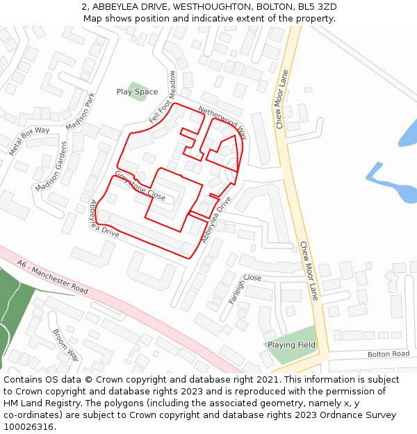 2, ABBEYLEA DRIVE, WESTHOUGHTON, BOLTON, BL5 3ZD: Location map and indicative extent of plot
