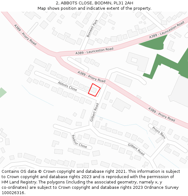 2, ABBOTS CLOSE, BODMIN, PL31 2AH: Location map and indicative extent of plot