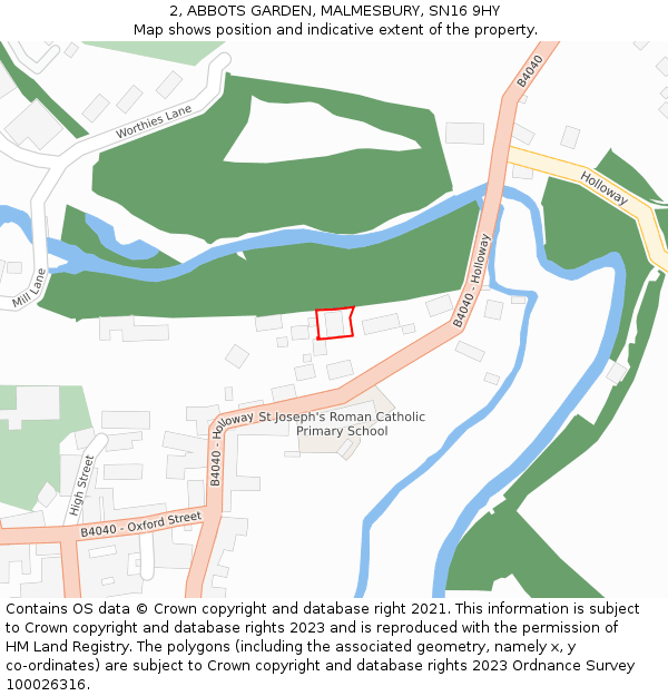 2, ABBOTS GARDEN, MALMESBURY, SN16 9HY: Location map and indicative extent of plot