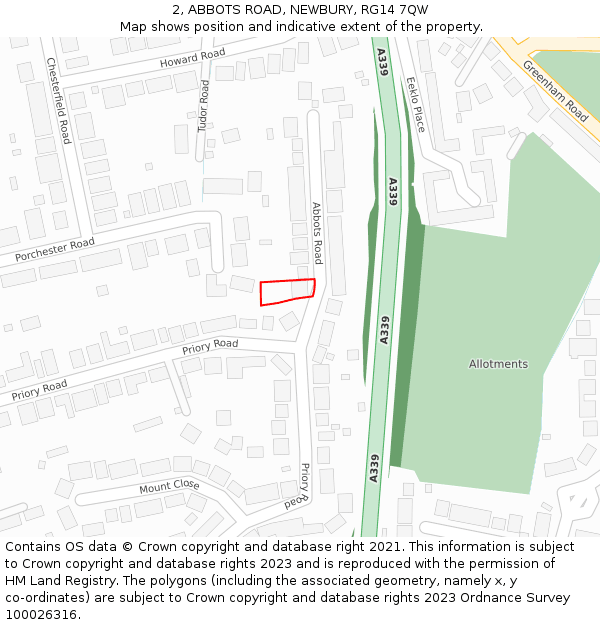 2, ABBOTS ROAD, NEWBURY, RG14 7QW: Location map and indicative extent of plot