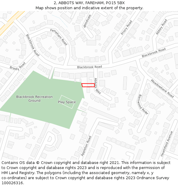 2, ABBOTS WAY, FAREHAM, PO15 5BX: Location map and indicative extent of plot