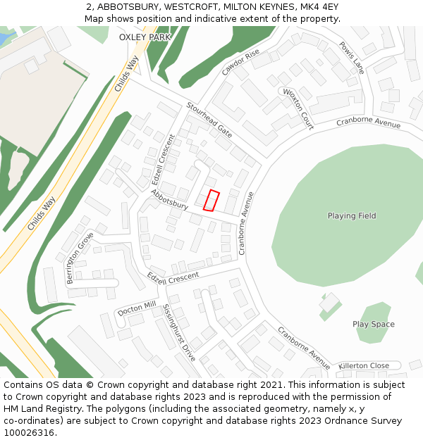 2, ABBOTSBURY, WESTCROFT, MILTON KEYNES, MK4 4EY: Location map and indicative extent of plot
